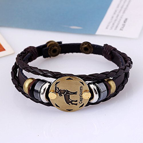 Yellow Chimes Zodiac Sign Constellation Handmade Brown Leather Bracelet For Men and Women/Unisex (Capricorn)