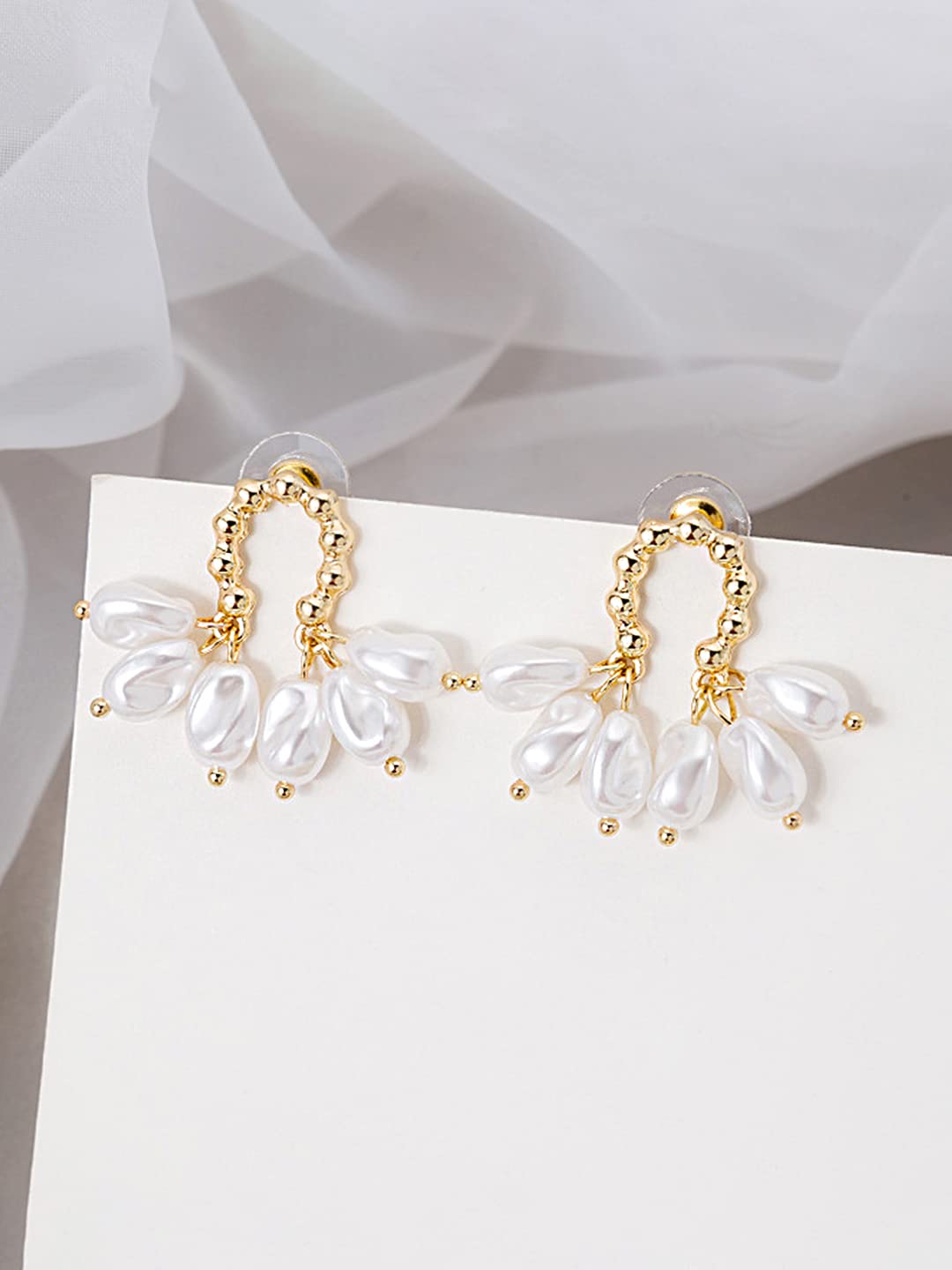 Yellow Chimes Earrings For Women Gold Tone Oval Shape Pearl Drop Earrings For Women and Girls