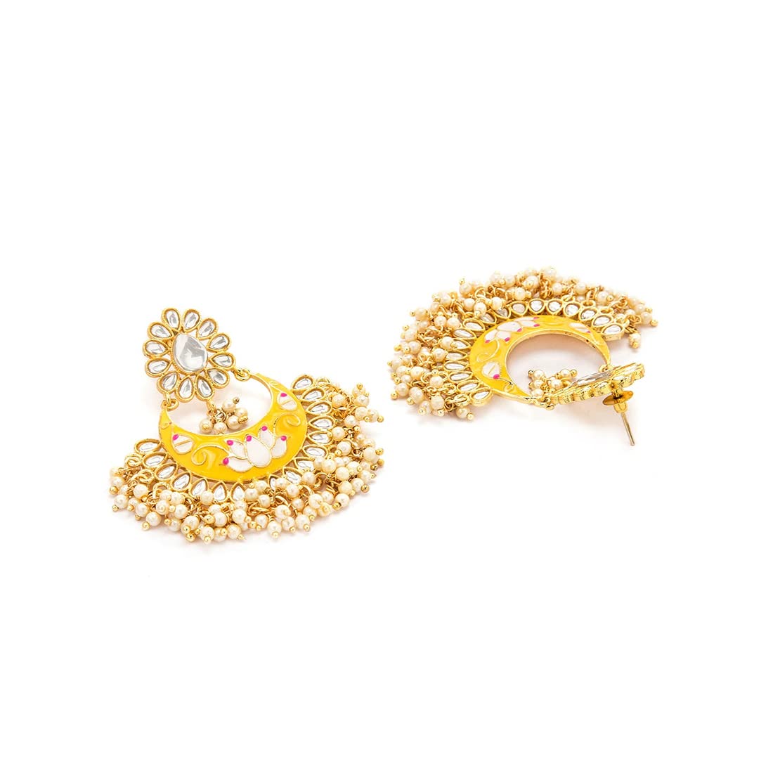 Yellow Chimes Meenakari Chandbali Earrings for Women Gold Plated Traditional Meenakari Flower Yellow Chand bali Earrings for Women and Girls.