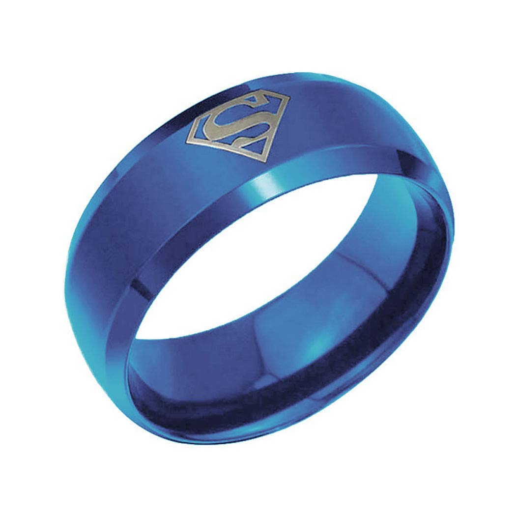 Yellow Chimes Ring for Boys Titanium Superman Stylish Stainless Steel Blue Band Designed Ring for Men and Boys