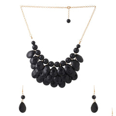 Yellow Chimes Jewellery Set For Women Black Stone Tear Drop Designed Gold Toned Necklace Set For Women and Girls