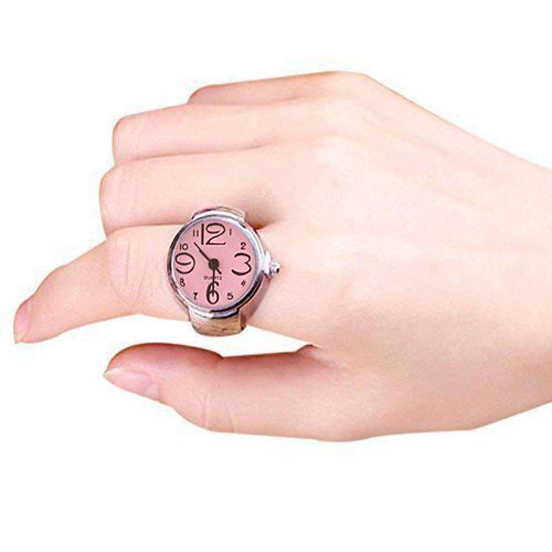 Yellow Chimes Stainless-Steel Base Metal Pink Dial Analog Stretchable Women's Watch Ring