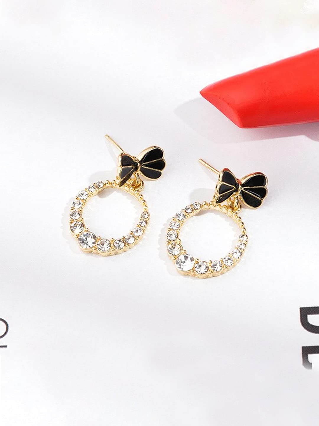 Yellow Chimes Earrings for Women and Girls Drop Earrings for Girls | Black Enamel Crystal Studded Circle Drop Earrings | Birthday Gift for girls and women Anniversary Gift for Wife