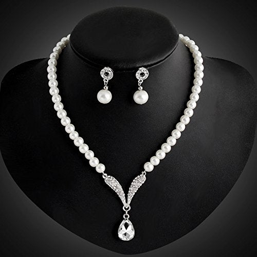 Yellow Chimes Jewellery Set for Women and Girls Fashion Pearl Necklace Set for Women White Crystal Pearl Set | Silver Toned Pearl Necklace Set | Birthday Gifts For Women Valentine Gift for Girls