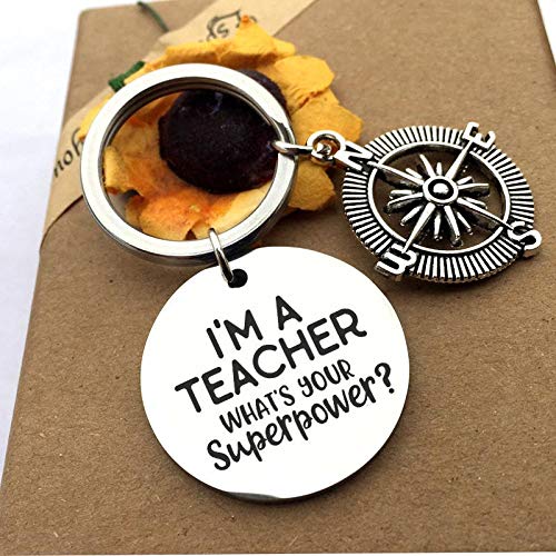 Yellow Chimes "I'm A Teacher What's Your Super Power Message Keychain Pendant with Chain/Gift for Teacher's/Teachers Day Gift/Teachers Birthday Gift