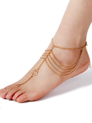 Yellow Chimes Multichain Anklets for Women Anklets with Attached Toe Ring Gold Toned Foot Jewellery for Women and Girls