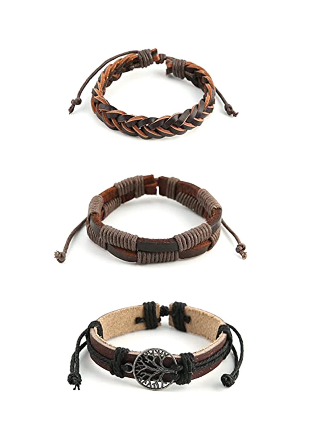 Yellow Chimes Leather Bracelet for Men Wide Brown Color Multi-Layred Leather Wrap,Charm Bracelet Set for Men and Boys