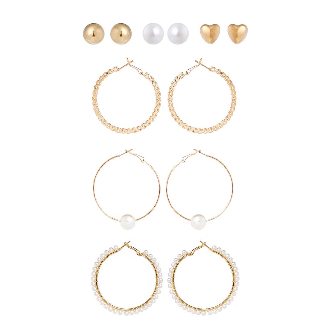 Yellow Chimes Earrings for Women and Girls Fashion White Pearl Hoops Set | Gold Plated Combo of 12 Pairs Stud Hoop Earring Set | Birthday Gift for girls and women Anniversary Gift for Wife