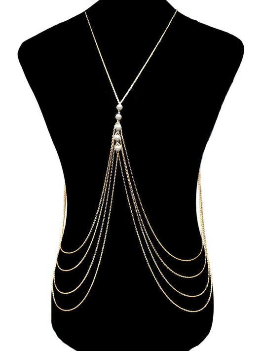 Yellow Chimes Body Chain For Women Layered Gold Tone Elegant Pearl Beaded Body Chain With Neck Chain For Women and Girls