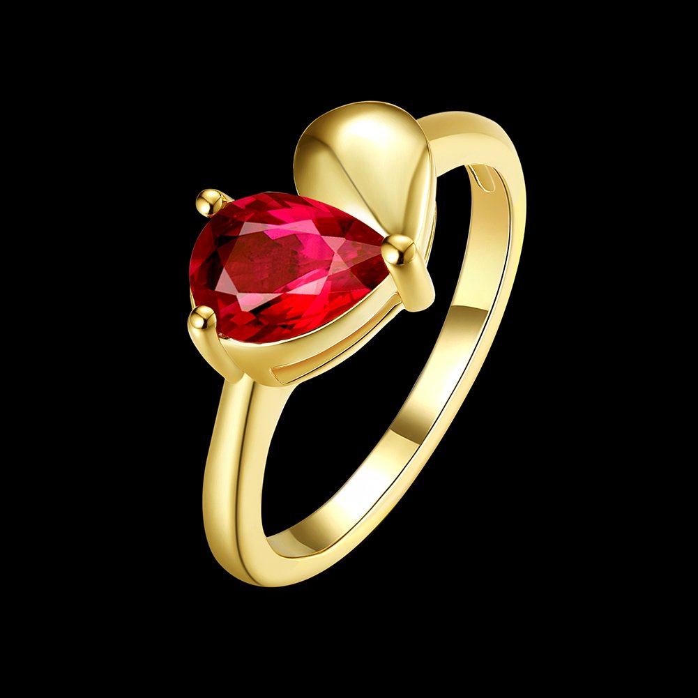 Yellow Chimes Romantic Red Heart 18K Gold Plated High Grade Crystal Ring for Women & Girls