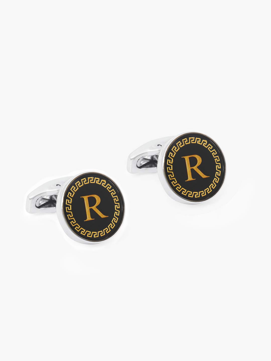 Yellow Chimes Cufflinks for Men Alphabet Cuff links Letter R Statement Stainless Steel Cufflinks for Men and Boy's