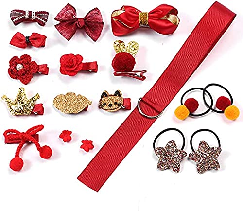 Melbees by Yellow Chimes 18 Pcs Set of Hair Accessories for Kids with Red Color Hair Clips and Hair Band Assortment Gift Set for Kids Girls (Pack of 18),
