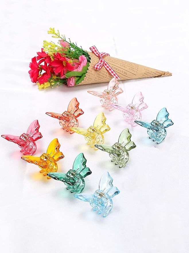 Kairangi Claw Clips for Women Hair Clutches for Women Set of 10 Pcs Claw Clip Multicolor Butterfly Clips Clutchers for Hair Clear Crystal Effects Hair Decorative Gift for Women & Girls