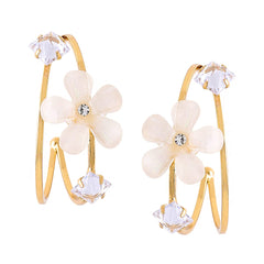 Yellow Chimes Earrings For Women Gold Tone Double Hoop With Flower Embellished Drop Earrings For Women and Girls