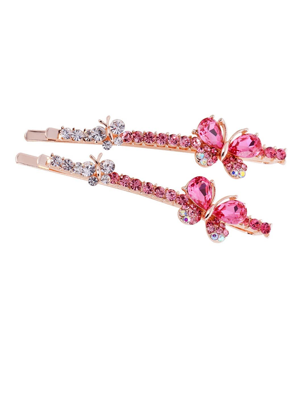 Yellow Chimes Hair Pins for Women Girls Hair Accessories for Women Hair Pin 2 Pcs Crystal Pink Butterfly Bobby Pins for Hair Pins for Girls Bobby Pins fro women Gift for Women and Girls