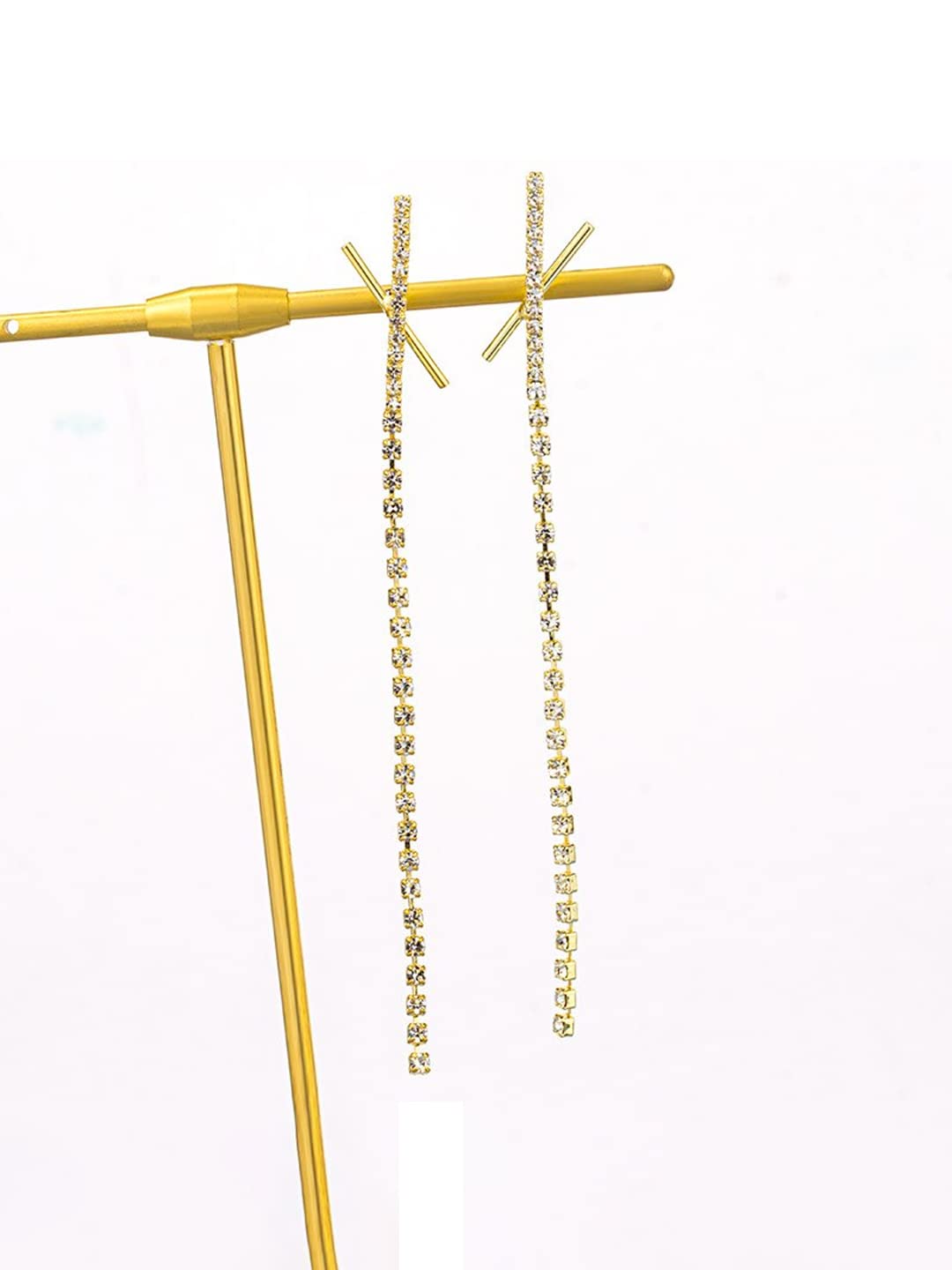 Yellow Chimes Earrings For Women Gold Tone Linear X Shape Chain Dangle Earrings For Women and Girls