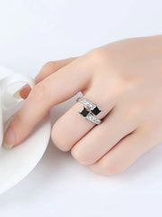 Yellow Chimes Rings for Women Crystal Ring Micro Inlaid Silver Plated Black Square Crystal Adjustable Ring for Women and Girls.