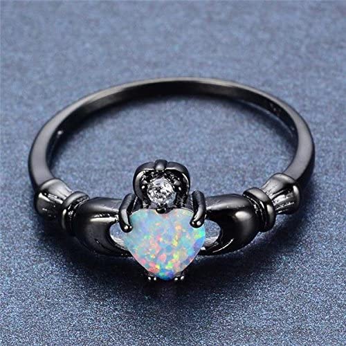 Yellow Chimes Rings for Women Black Gun Plated Elegant Cut Fire Opal Heart Ring for Women and Girls(Size US 6)