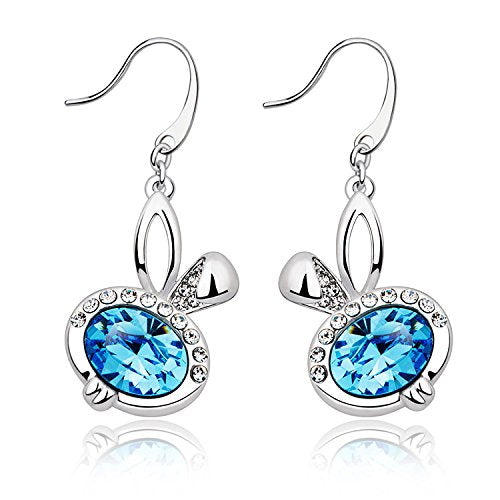 Yellow Chimes Crystals from Swarovski Designer Classic Round Blue Earrings for Women and Girls