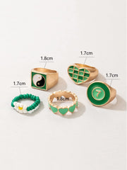 Yellow Chimes Knuckle Rings for Women Combo of 6 Pcs Green Stack Rings Gold Plated Midi Finger Knuckle Ring Set for Women and Girls.