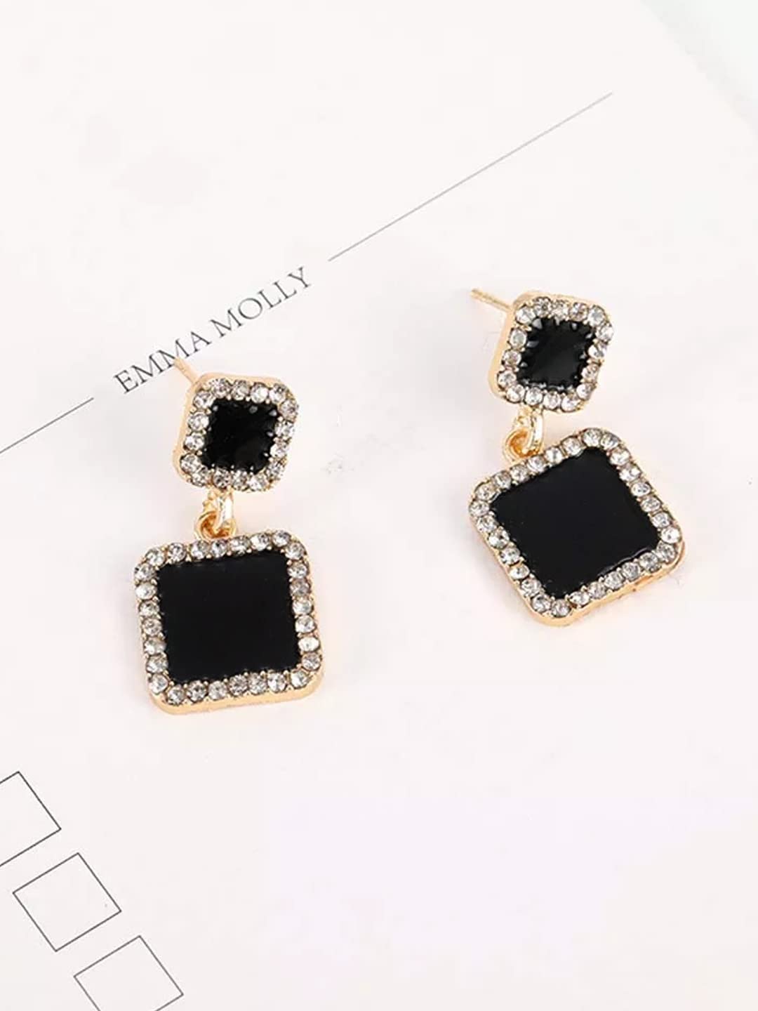 Yellow Chimes Earrings For Women Gold Tone Crystal Black color Rectangular Shape Stud Drop Earrings For Women and Girls