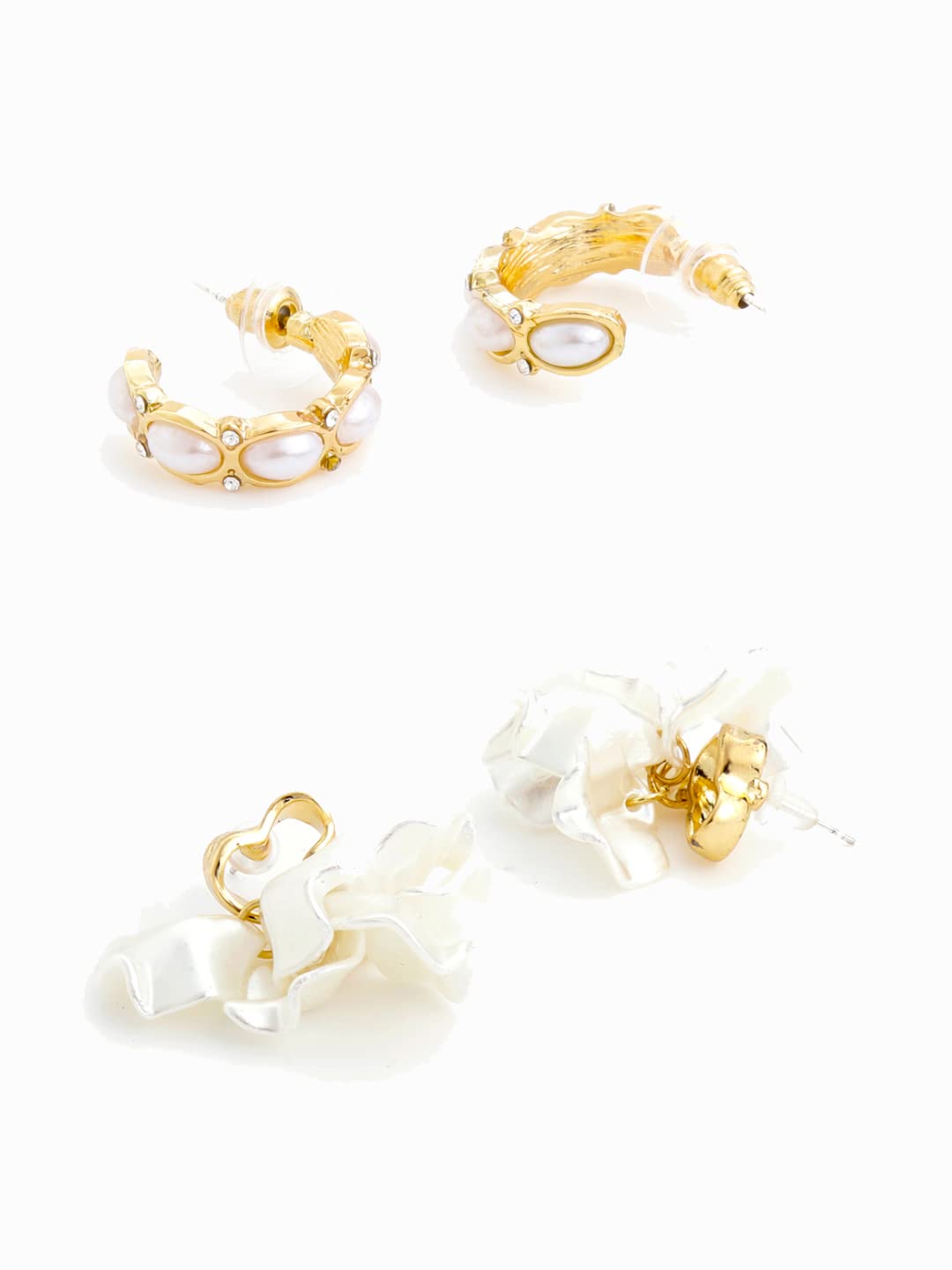 Yellow Chimes Combo of 2 Pairs Latest Fashion Gold Plated Floral Pearl Design Drop Stud Earrings for Women and Girls, Medium, YCFJER-02PRLDGN-C-WH