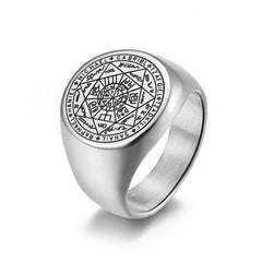 Yellow Chimes Rings for Men Stainless Steel Silver Ring The Seals of The Seven Archangels Protection Band Ring for Men and Boys.