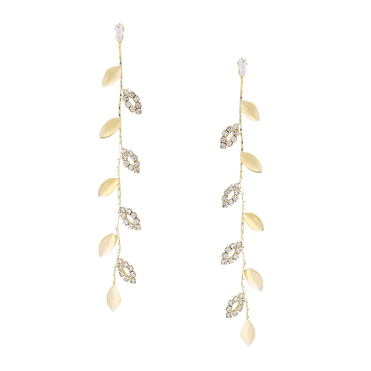 Yellow Chimes Earrings For Women Gold Toned Leaflet Designed Crystal Studded Long Linear Dangler Earrings For Women and Girls