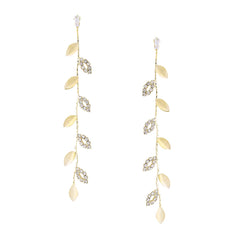 Yellow Chimes Earrings For Women Gold Toned Leaflet Designed Crystal Studded Long Linear Dangler Earrings For Women and Girls
