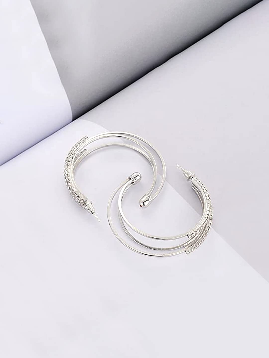 Kairangi Earrings for Women and Girls Hoop Earrings for Girls | Silver Toned Crystal Studded Hoop Earrings | Birthday Gift for girls and women Anniversary Gift for Wife