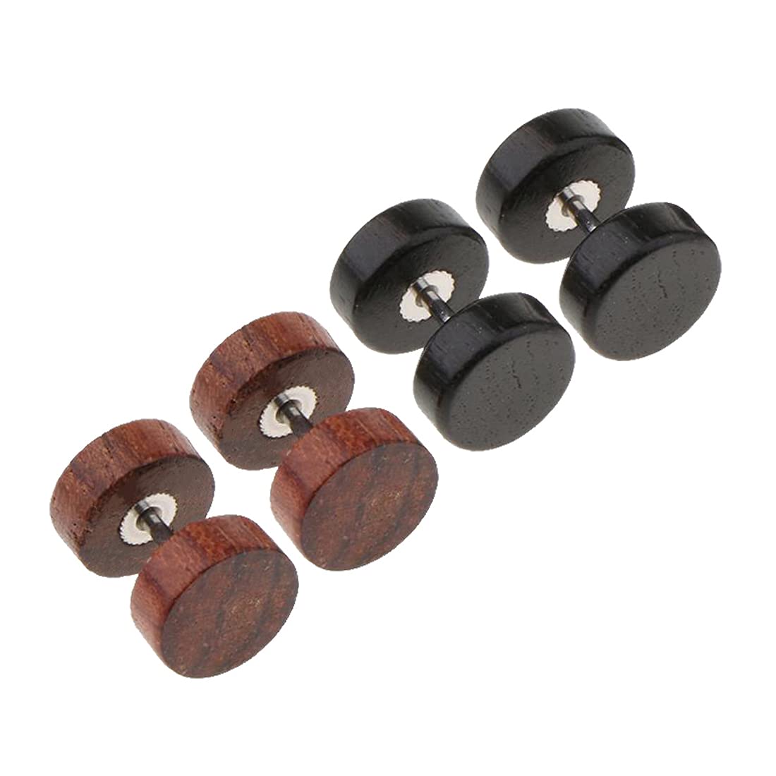 Yellow Chimes Combo of 2 Pairs Black Brown Natural Wood Stud Earrings for Men and Women, Medium (Model: YCFJER-454WOD-C-MC)