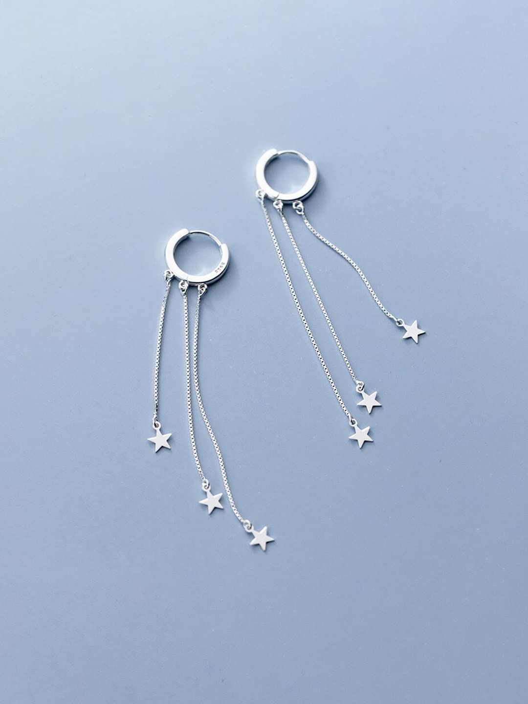 Yellow Chimes Earrings For Women Silver Toned Round Stud Triple Chain Stars Hanging Dangler Earrings For Women and Girls