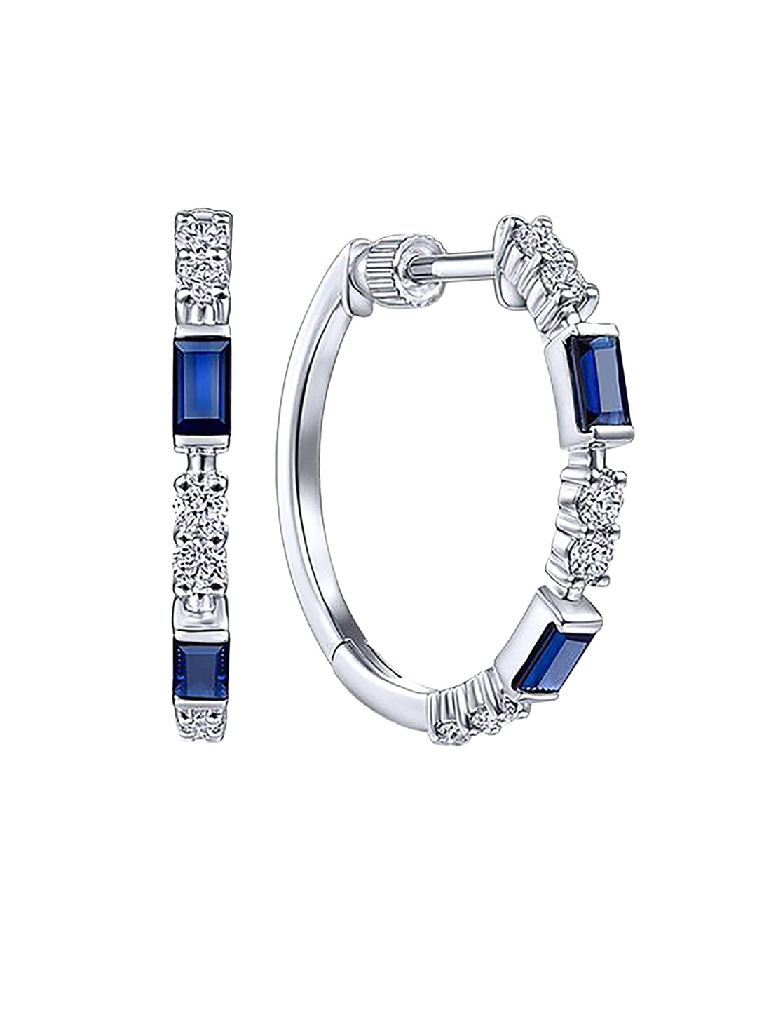 Yellow Chimes Diamond Hoop Earring with White and Blue Crystal silver -toned Glamour Spark Earring For Women & Girls