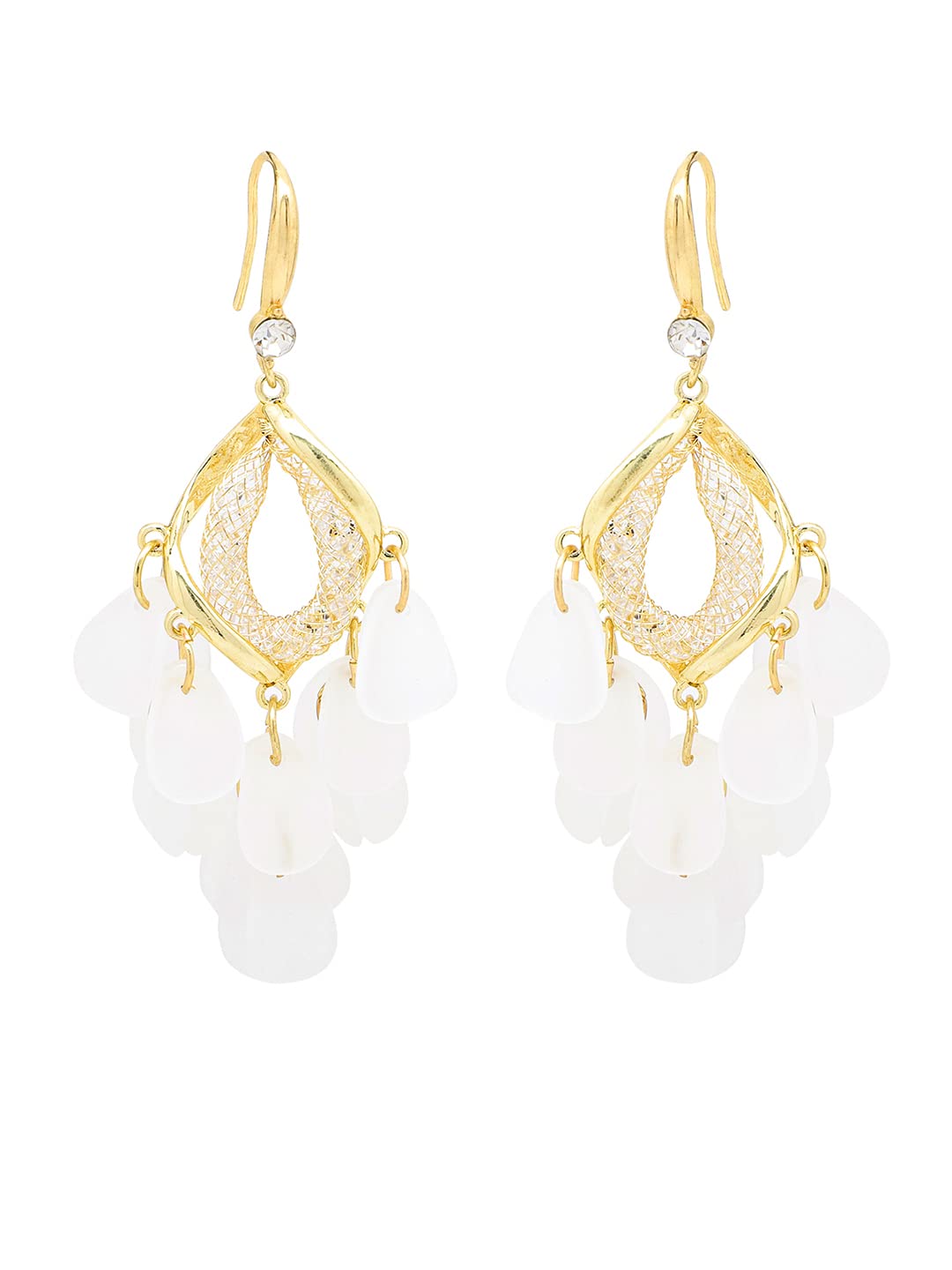 Yellow Chimes Earrings for Women with White Crystal Studded Classic Design Gold Plated Jewellery for Women and Girls