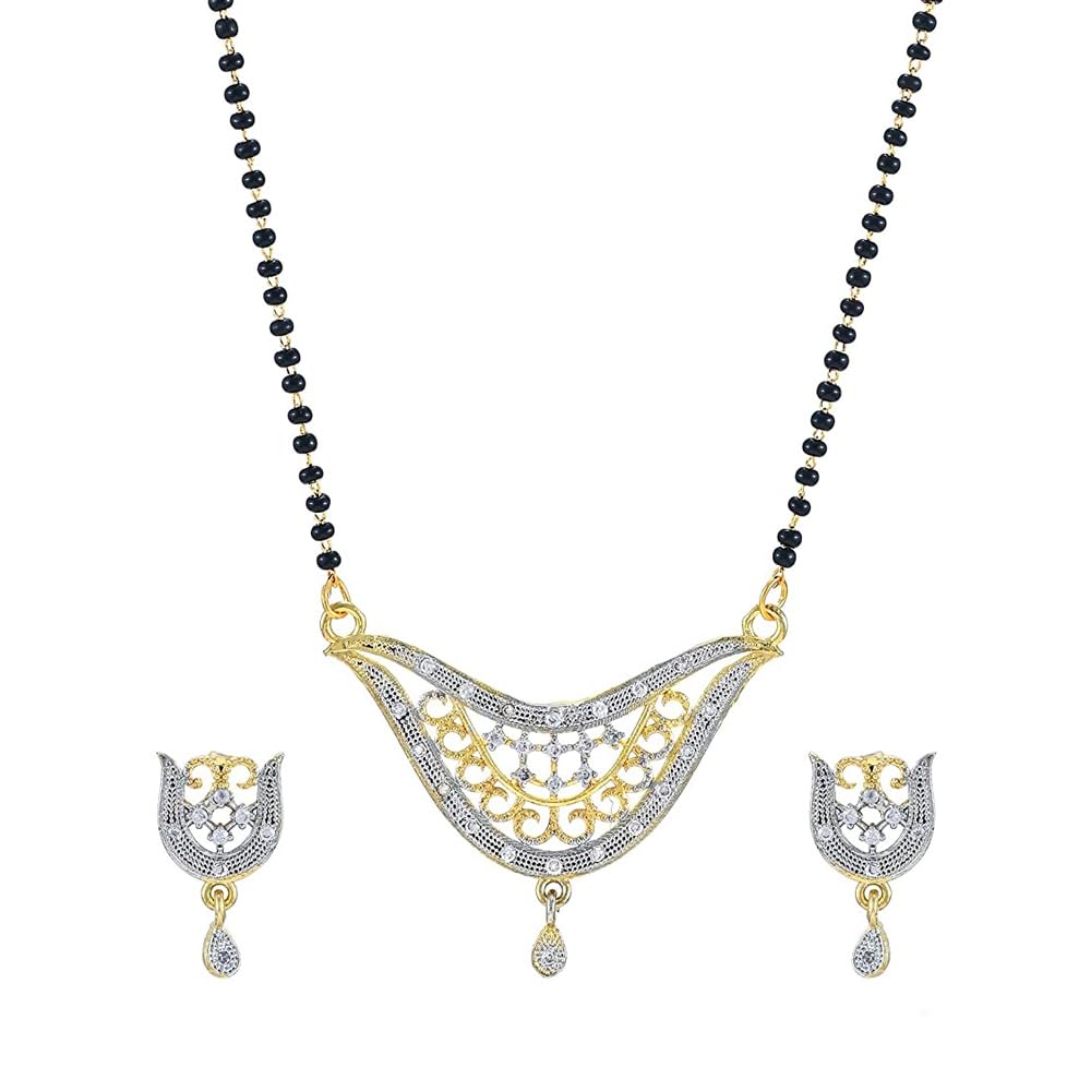 Yellow Chimes Mangalsutra for Women Gold Plated AD Crystal Black Beads Mangal Sutra Pendant Necklace Set With Earrings for Women and Girls.