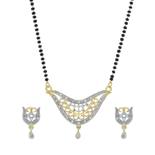 Yellow Chimes Mangalsutra for Women Gold Plated AD Crystal Black Beads Mangal Sutra Pendant Necklace Set With Earrings for Women and Girls.