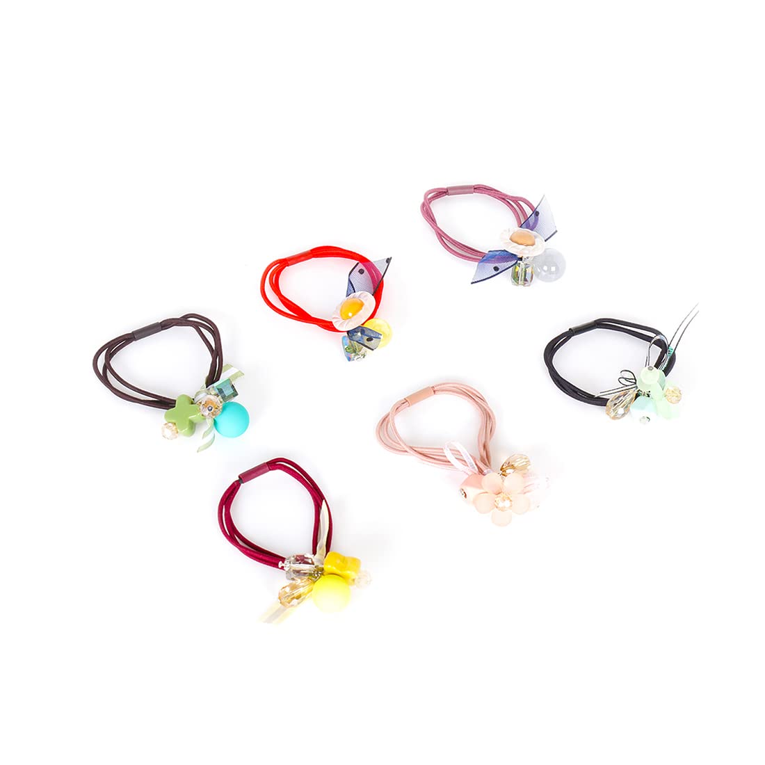 Yellow Chimes 6 Pcs Rubber Bands High Elsticity Charm Ponytail Holders Hair Accessories (Pack of 6), Multi-Color, Medium (YCHARB-GL011-MC)