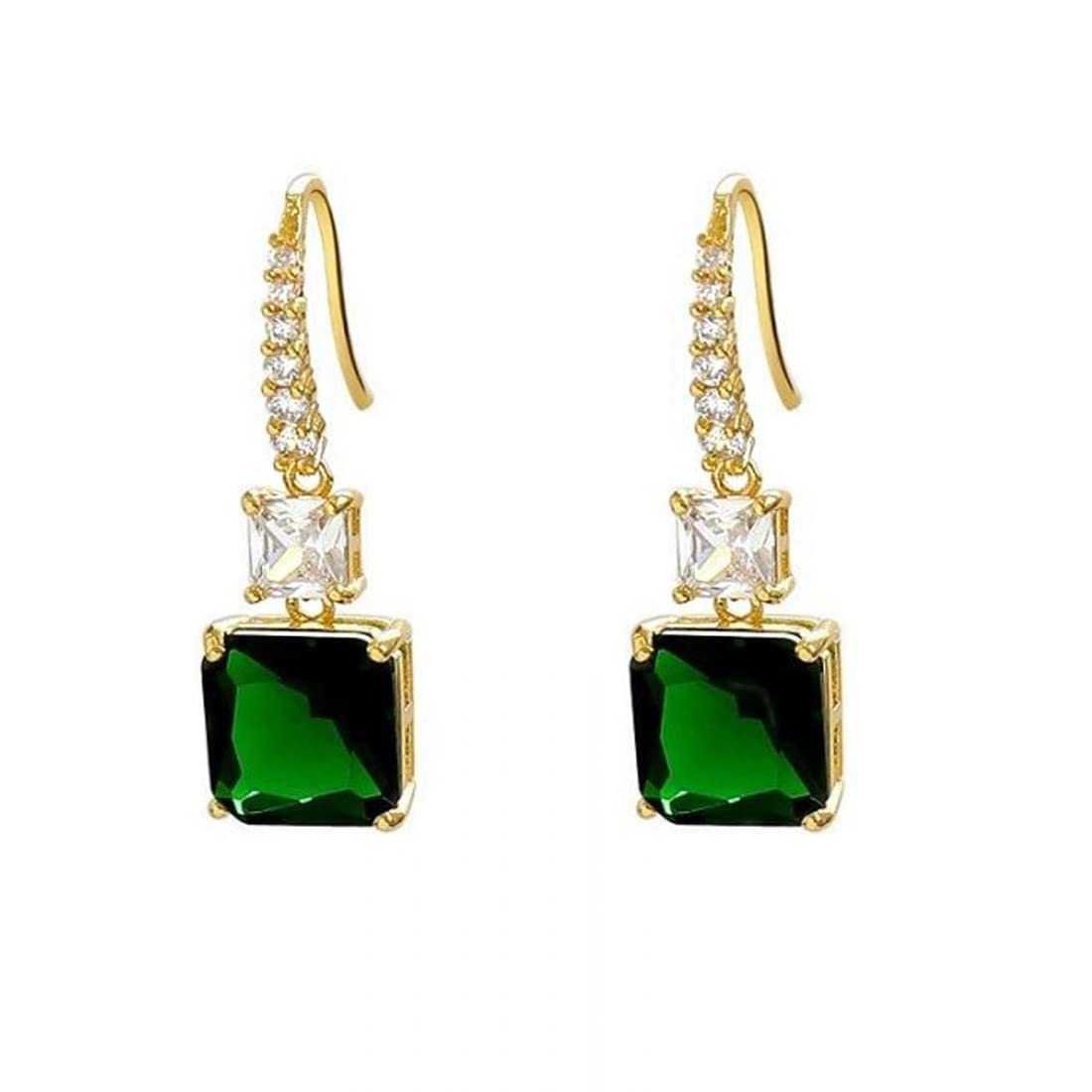 Yellow Chimes Earrings For Women Green Color Crystal Studded Huggie Hoop With Rectangular Drop Earrings For Women and Girls