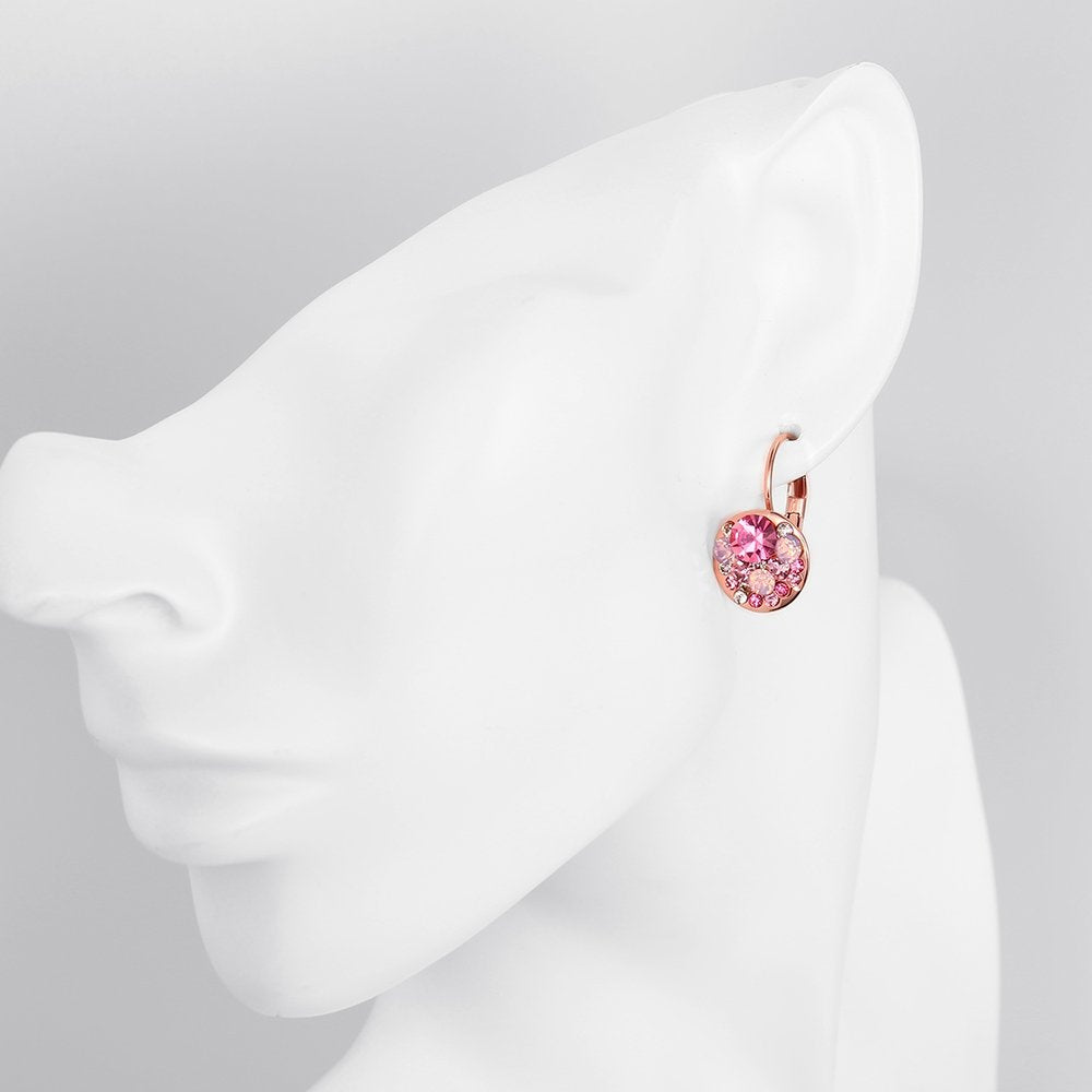 Kairangi Earrings for Women and Girls | Fashion Pink Crystal Stone Earring | Rose Gold Plated Drop | Round Shaped Clip On Earrings | Birthday Gift for Girls and Women Anniversary Gift for Wife