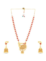 Yellow Chimes Traditional Jewellery Set for Women Gold Plated Ethnic Necklace Set Pink Stone Long Chain Necklace Set for Women and Girls.