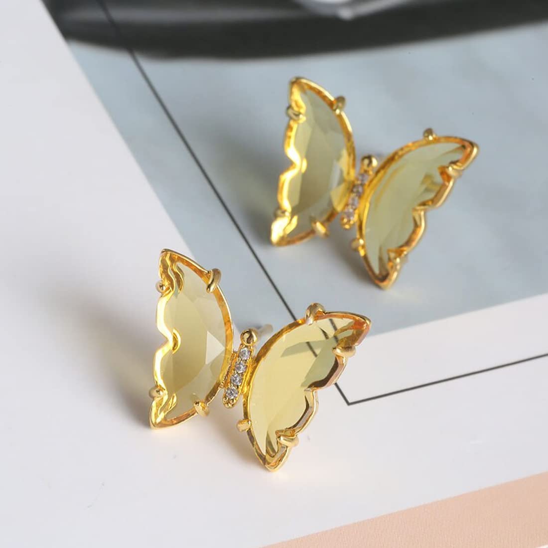 Yellow Chimes Elegant Latest Fashion Gold Plated Yellow Studded Crystal Butterfly Shaped Stud Earrings for Women and Girls