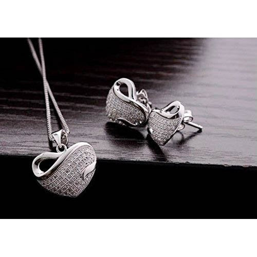 Yellow Chimes Crystals Sparkling Heart by Yellow Chimes Copper and Cubic Zirconia Jewellery Sets for Women (Silver)(MXFJPS-PA1426-SL)