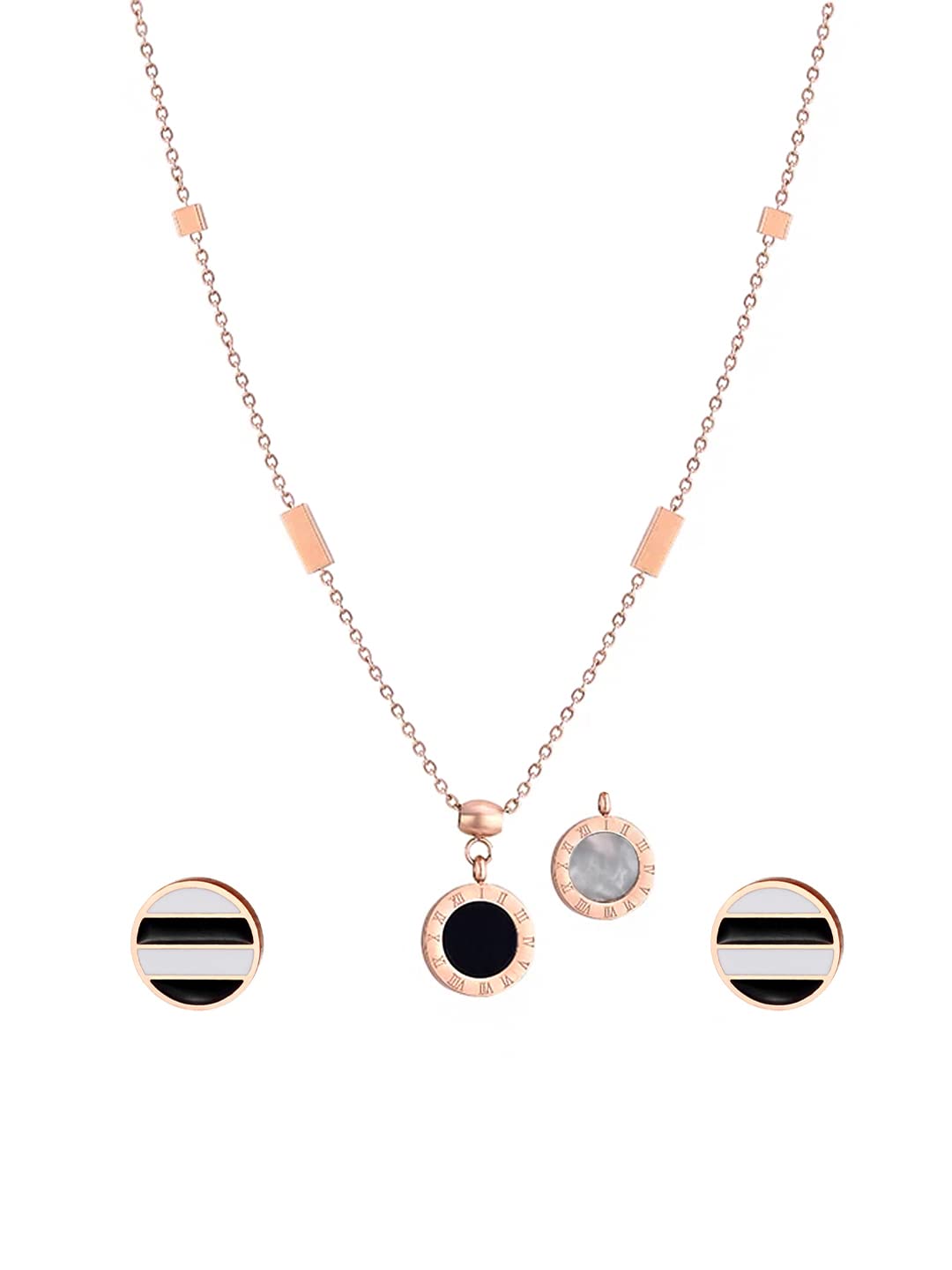 Yellow Chimes Pendant Set for Women Rose Gold Pendant Set Stainless Steel Interwined Crystal Rings Pendant With Drop Earrings Set For Women and Girls.