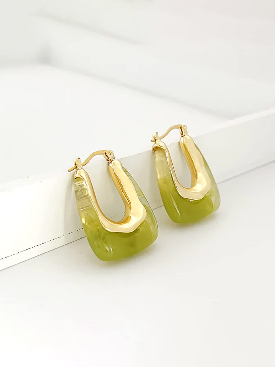 Yellow Chimes Hoop Earrings for Women Fashion Green Hoops Earrings | Gold Plated Geometric Shaped Hinged Tube Hoop Bali Earrings for Girls | Birthday Gift for Girls & Women Anniversary Gift for Wife