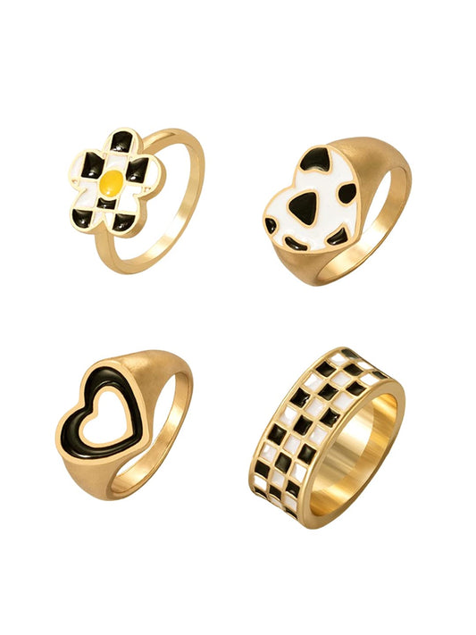 Yellow Chimes Rings for Women Combo of 4 Pcs Stack Rings Gold Plated Midi Finger Knuckle Ring Set for Women and Girls.