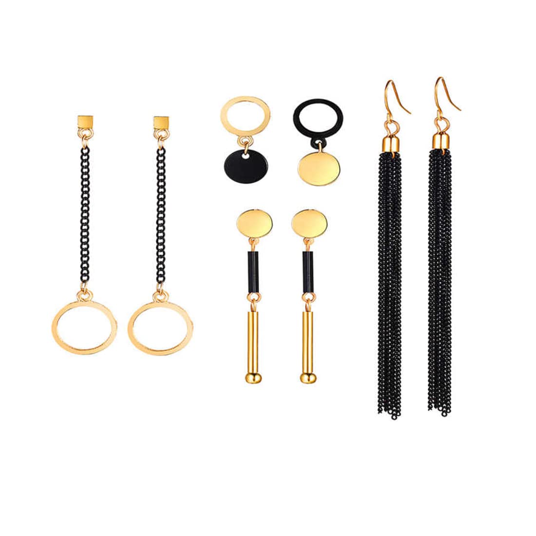 Yellow Chimes Combo Danglers Earrings for Women 4 Pairs Gold Plated Black Chain Long Dangler Earrings Set for Women and Girls.