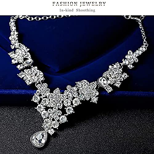 Yellow Chimes Crystal Jewellery Set for Women Floral Design A5 Grade Zircon Crystal Silver Choker Necklace Set for Women and Girls.