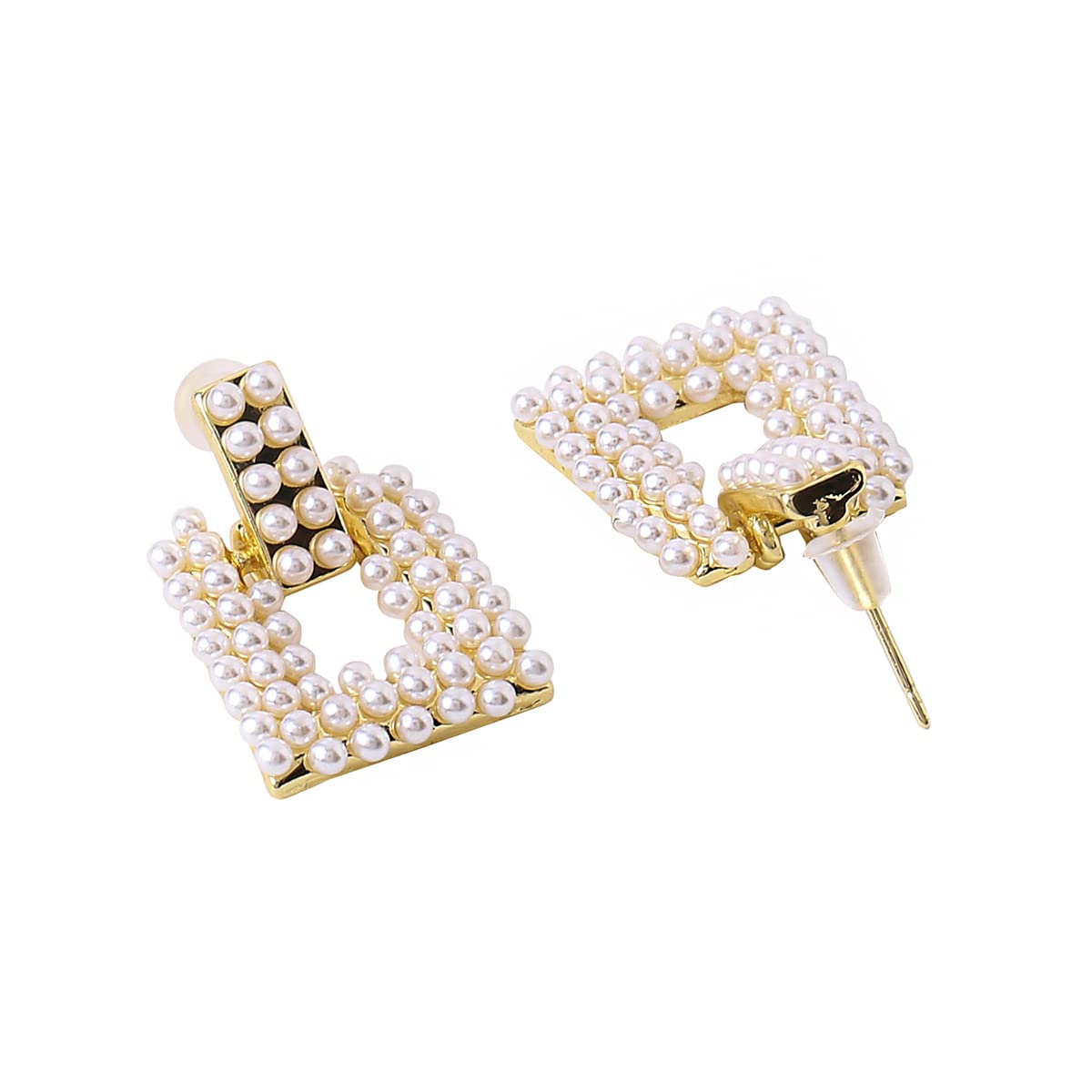 Yellow Chimes Earrings For Women Elegant Gold White Pearl Studded Geometrical Shape Drop Earrings For Women and Girls