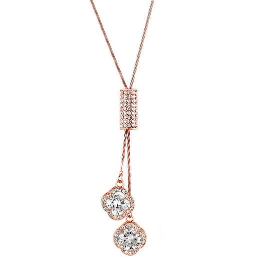 Yellow Chimes Sparkling Crystal Rose Gold Stylish Long Chain Pendant Necklace for Womena nd Girls