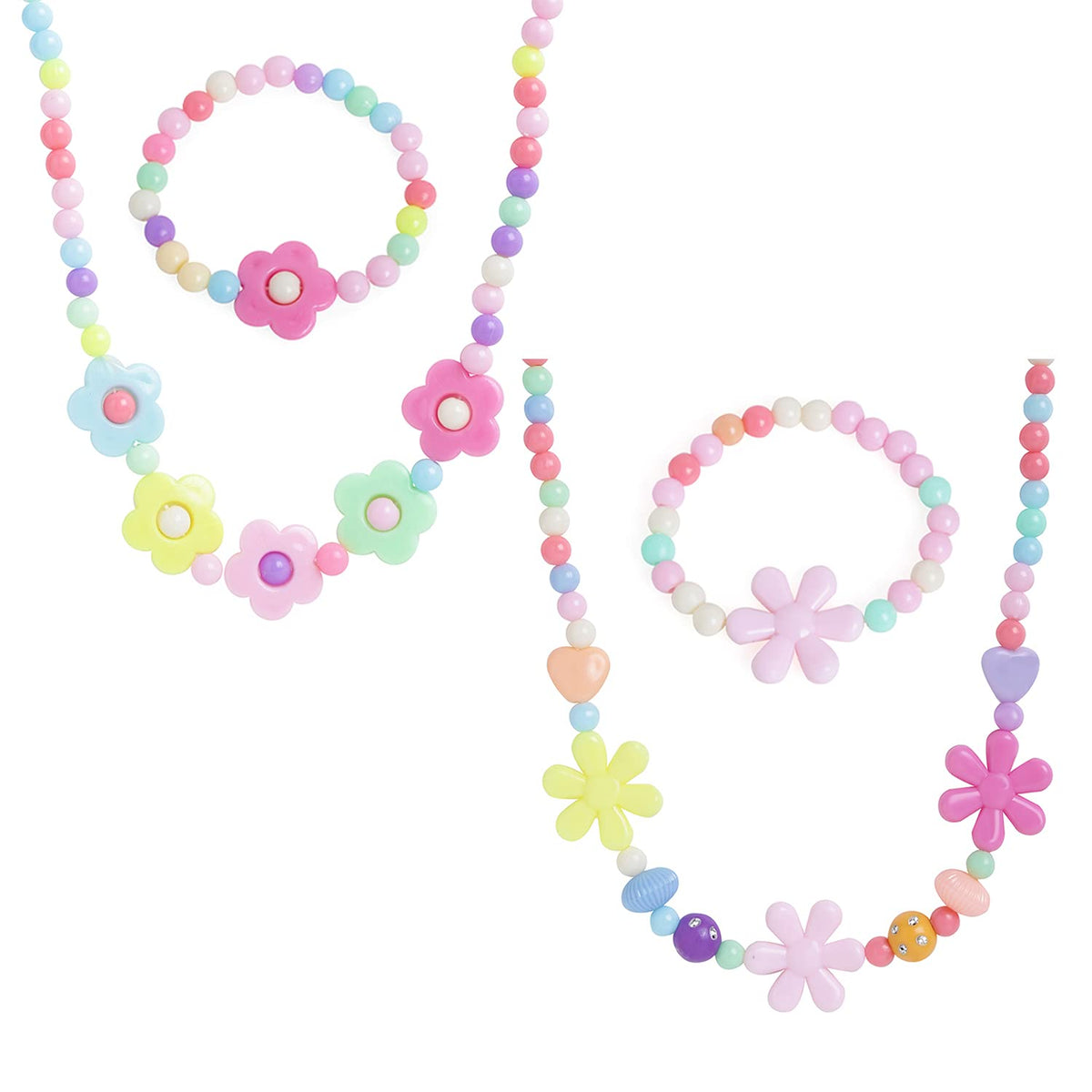 Melbees by Yellow Chimes Jewellery Set for Girls Combo of 2 Pair Colorful Resin Beads Floral design Pendant Bracelet Set Kids Jewellery Set for Girls